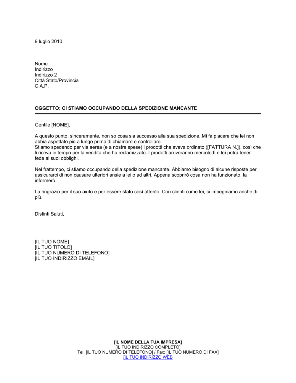 Business-in-a-Box's Ci stiamo occupando della spedizione mancante