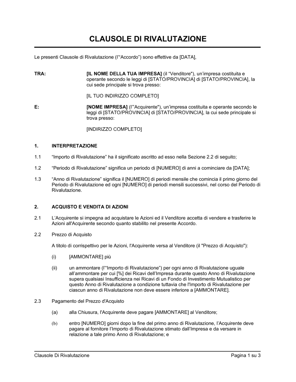 Business-in-a-Box's Clausole di rivalutazione