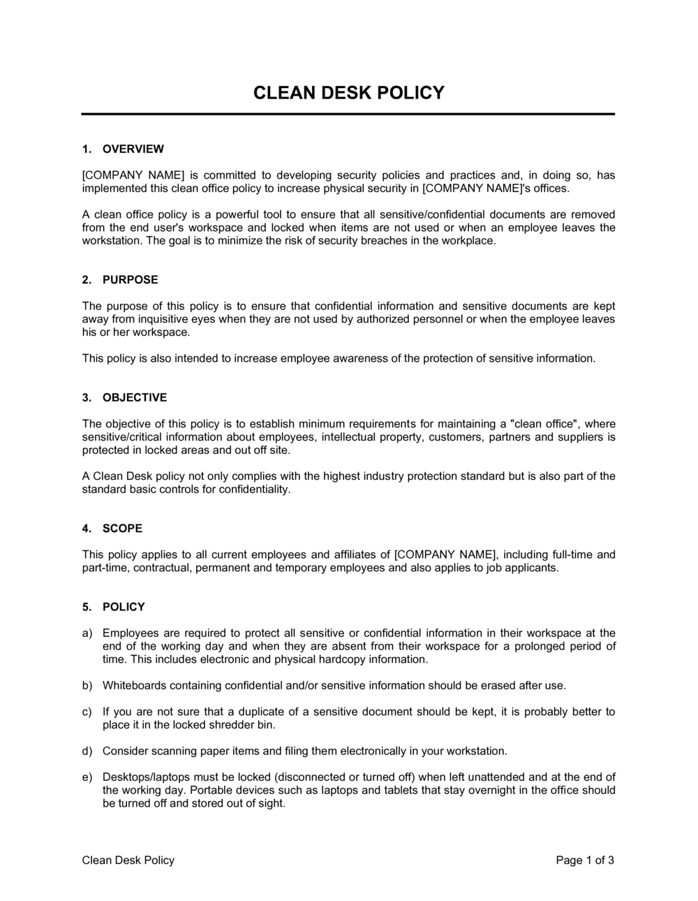 Clean Desk Policy Template By Business in a Box 