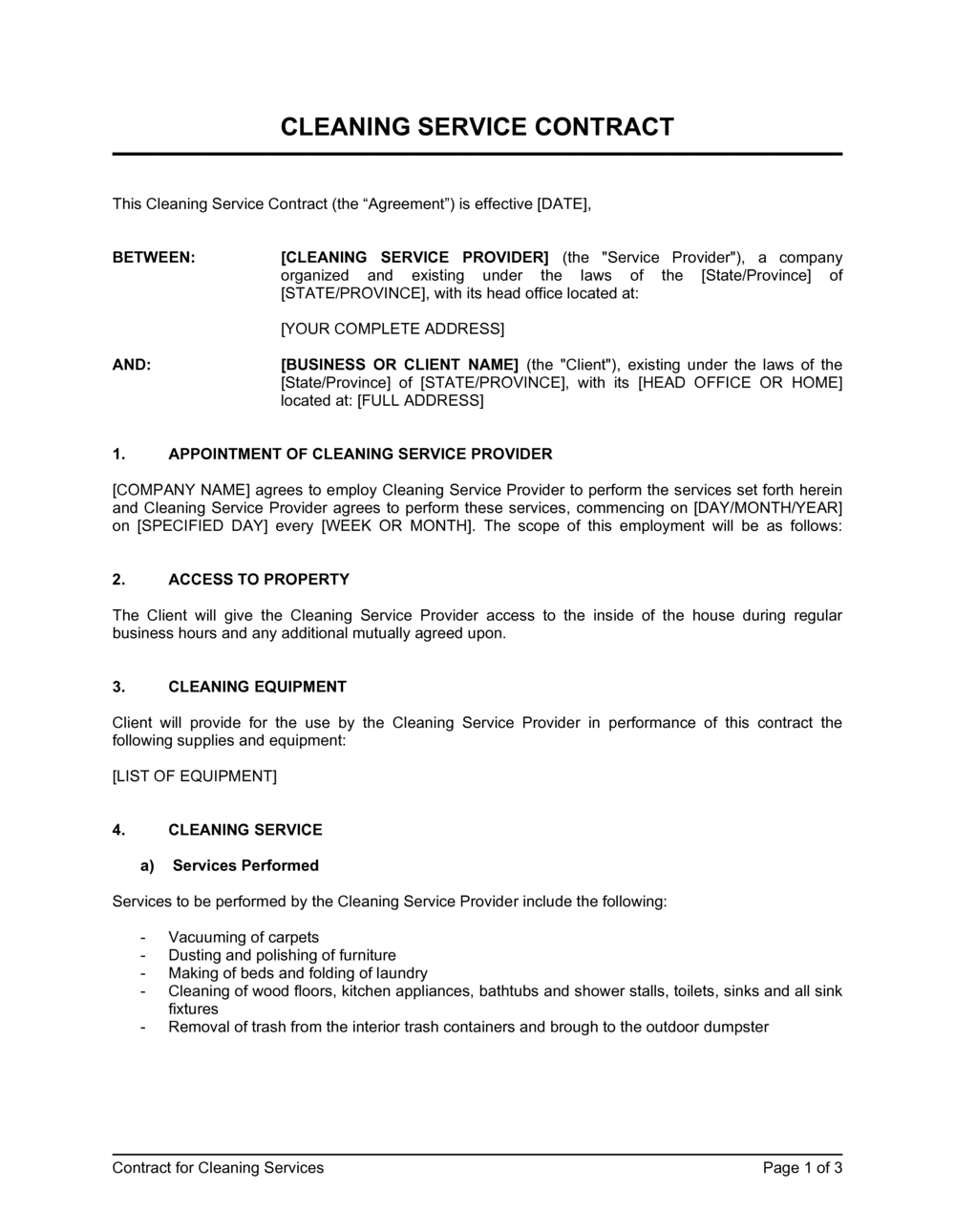 Commercial Cleaning Service Agreement Template