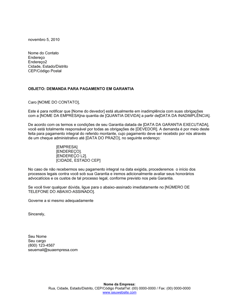 Business-in-a-Box's Cobrança de Pagamentos na Garantia