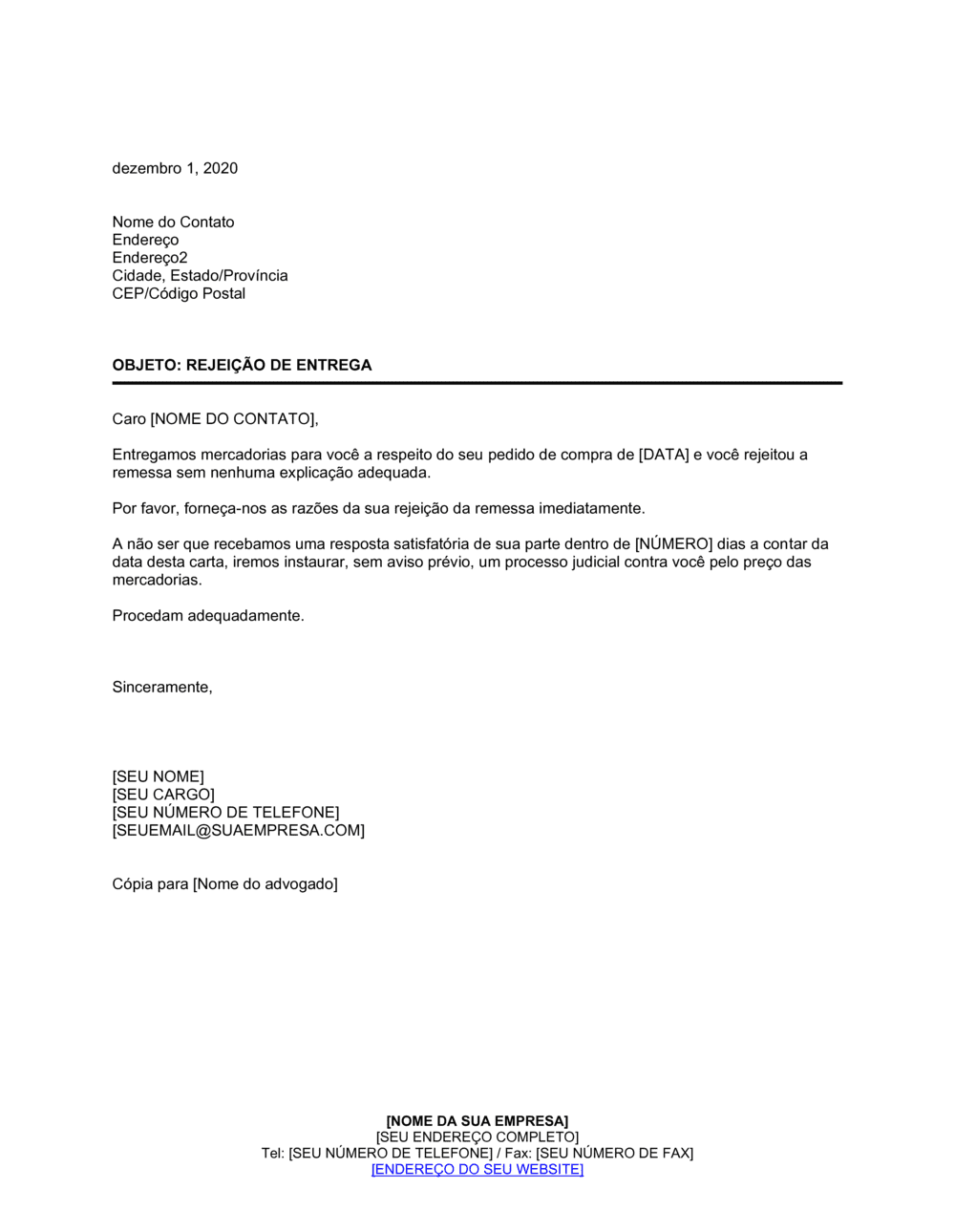 Business-in-a-Box's Cobrança por Particularidades da Rejeição de Bens