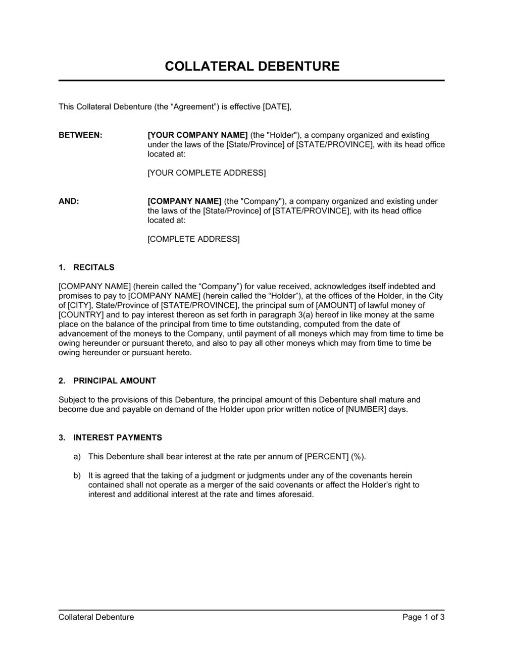 Business-in-a-Box's Collateral Debenture Template