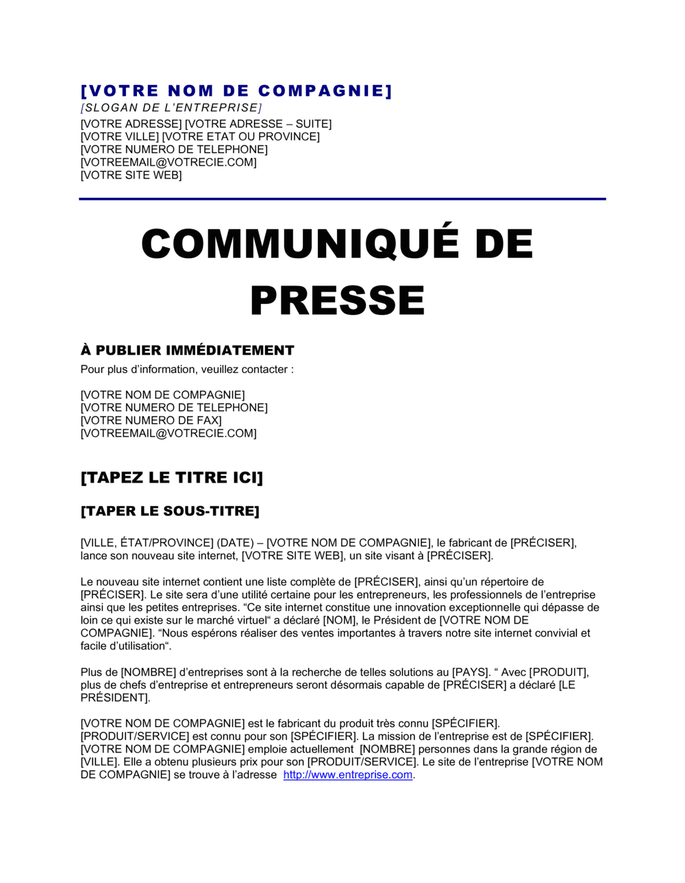 Business-in-a-Box's Communiqué de presse Annonce d'un site internet