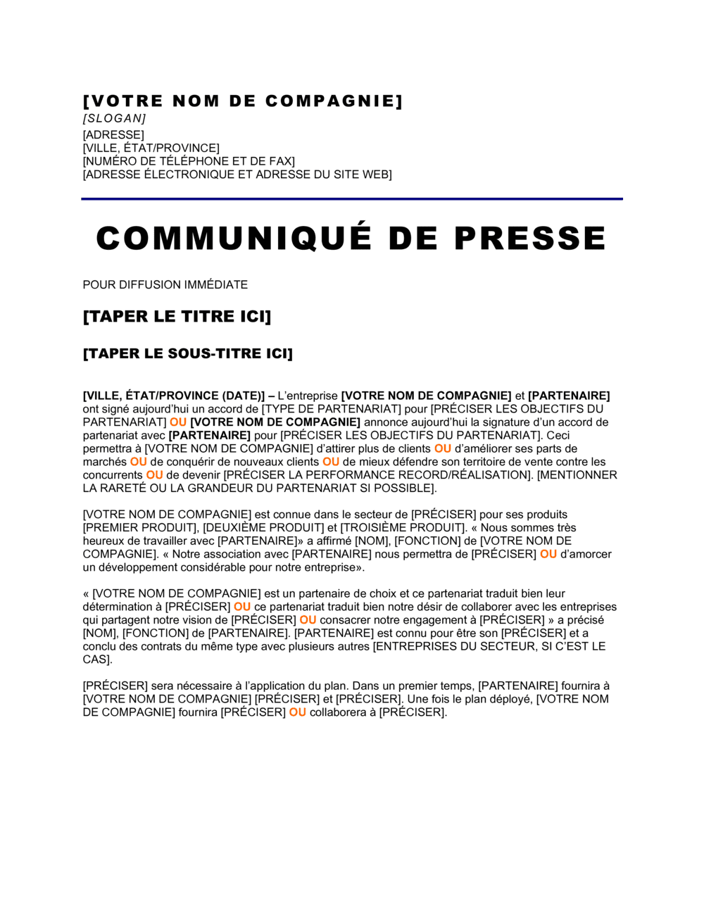 Business-in-a-Box's Communiqué de presse Contrat de partenariat