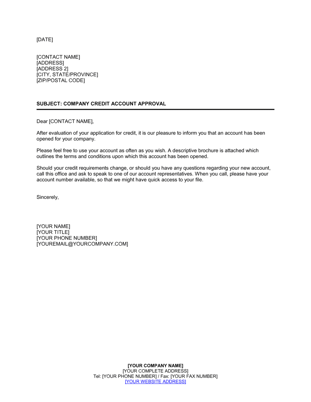 Business-in-a-Box's Company Credit Account Approbation Template