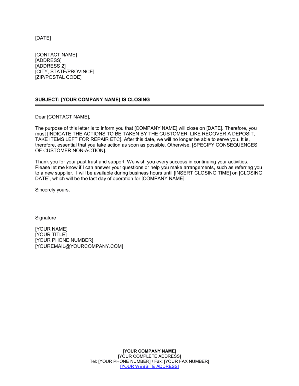 Sample Business Closing Letter To Clients Download Printable PDF 