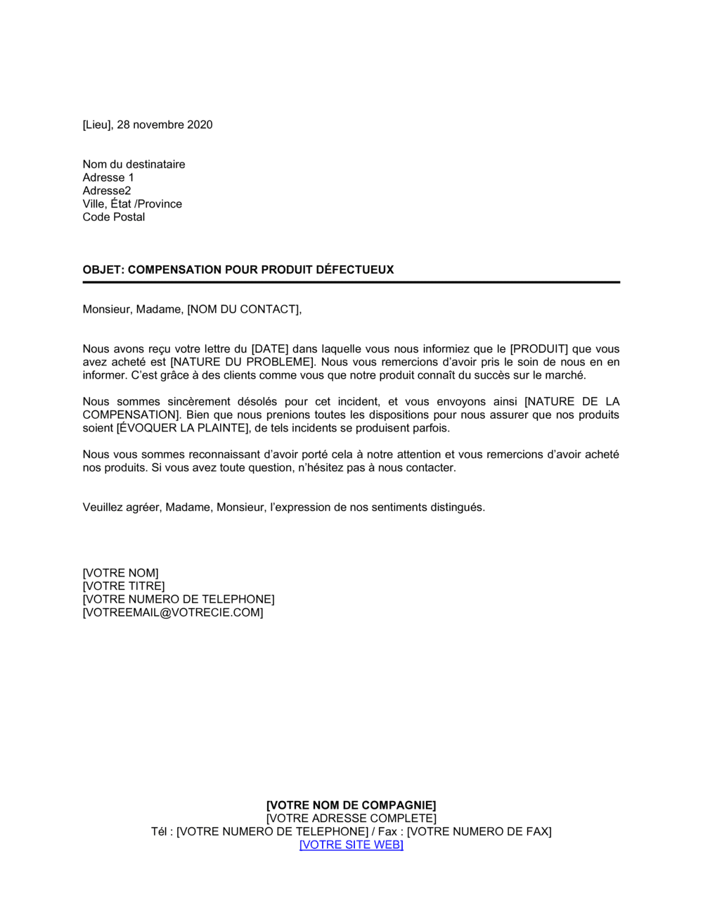 Business-in-a-Box's Compensation pour produits défectueux