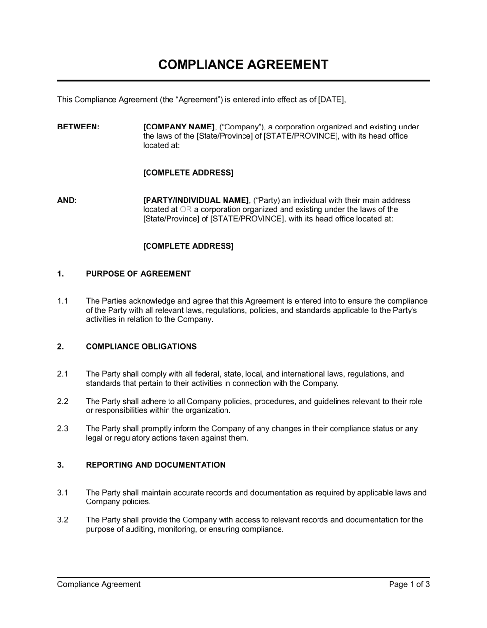 Compliance Agreement Template [Free Download] Word & PDF
