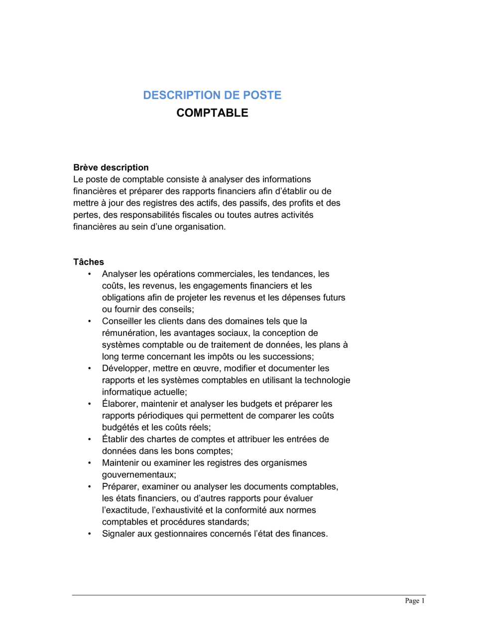 Business-in-a-Box's Comptable Description de poste