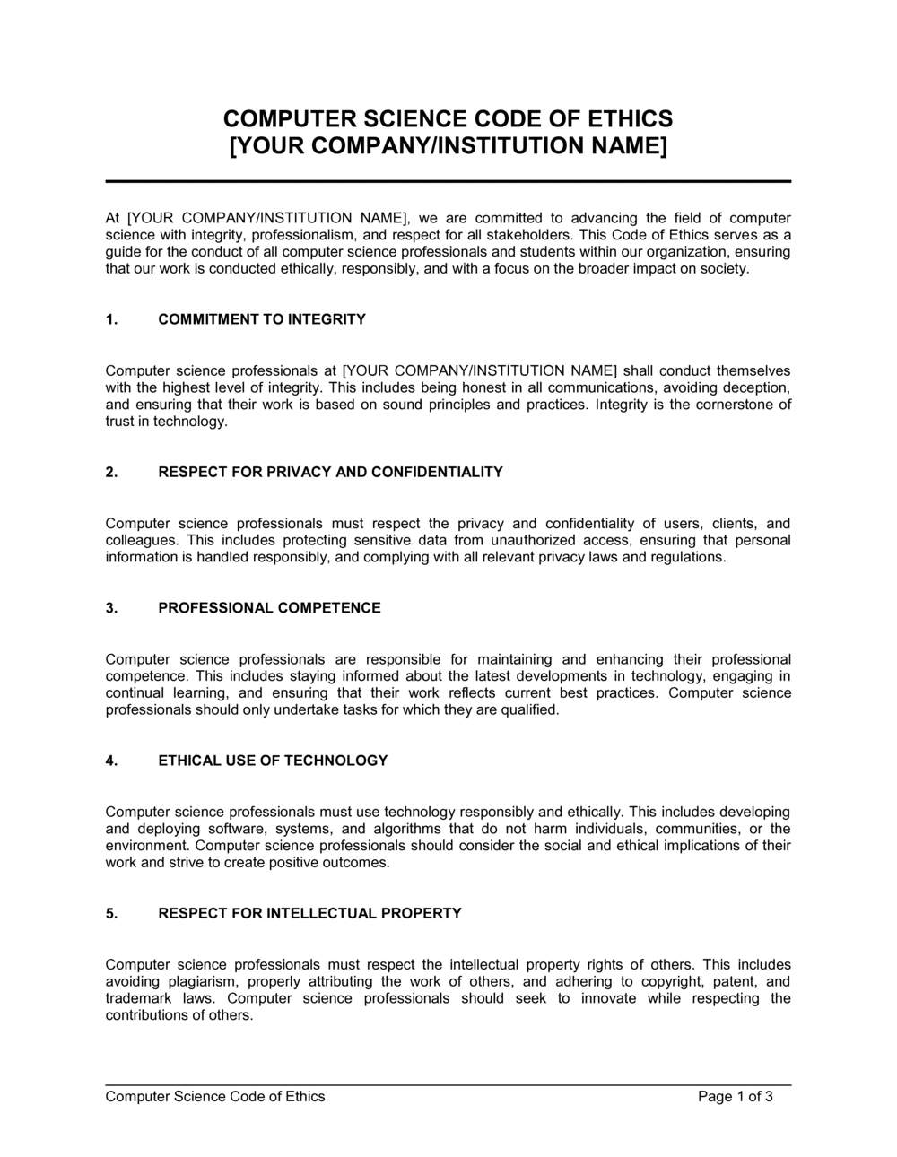 Business-in-a-Box's Computer Science Code Of Ethics Template