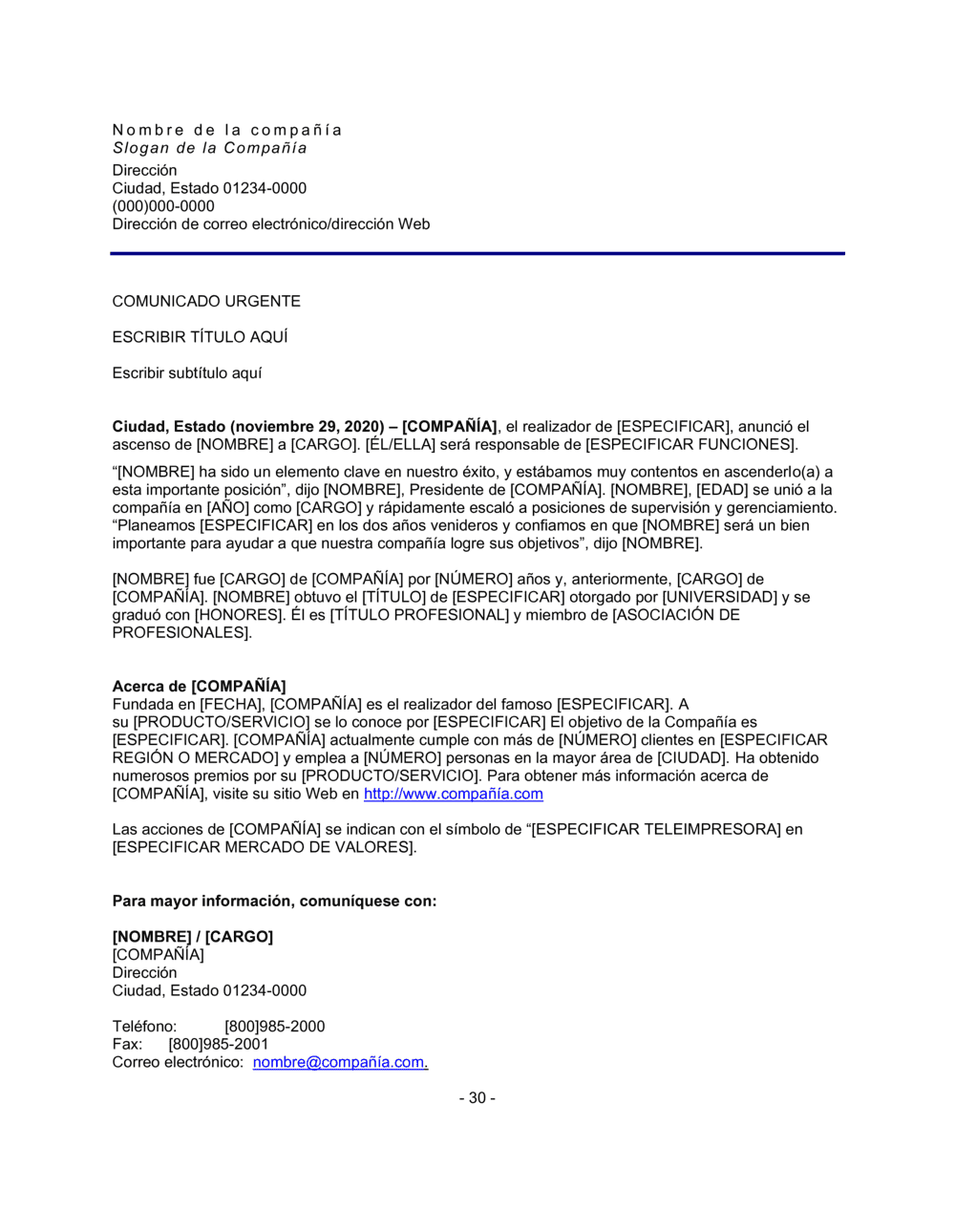 Business-in-a-Box's Comuniacado de prensa ascenso de un empleado