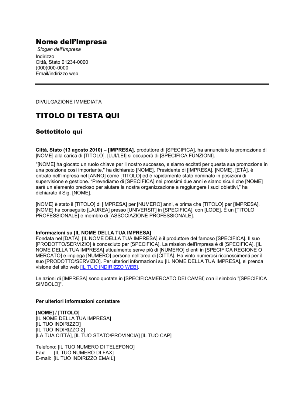 Business-in-a-Box's Comunicato stampa Promozione dipendente