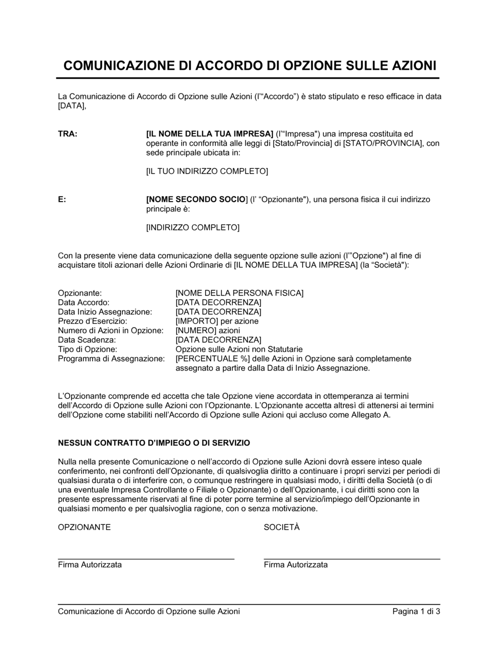 Business-in-a-Box's Comunicazione di accordo di opzione sulle azioni