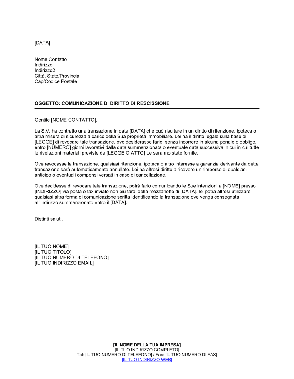 Business-in-a-Box's Comunicazione di diritto di rescissione