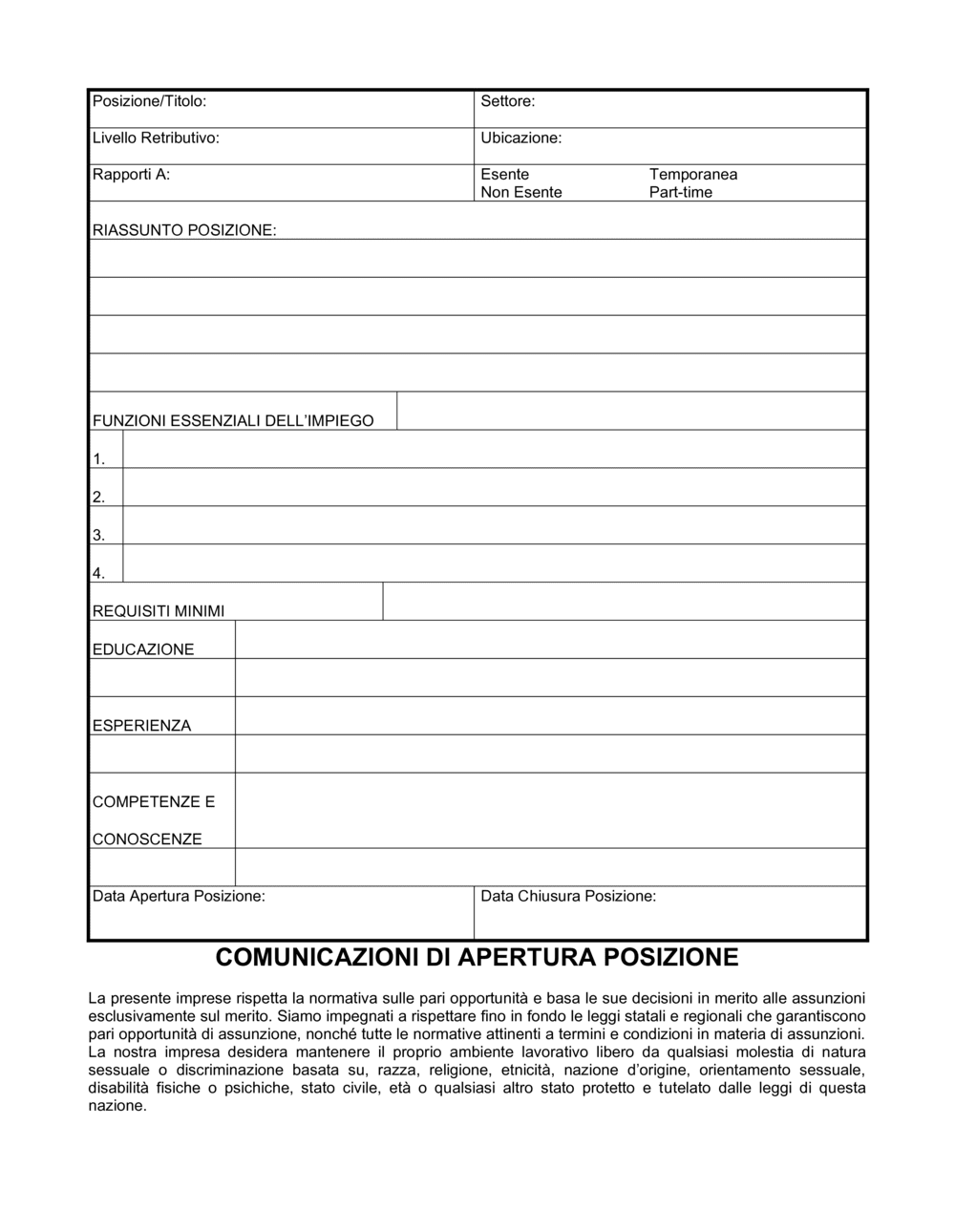 Business-in-a-Box's Comunicazioni di apertura posizione