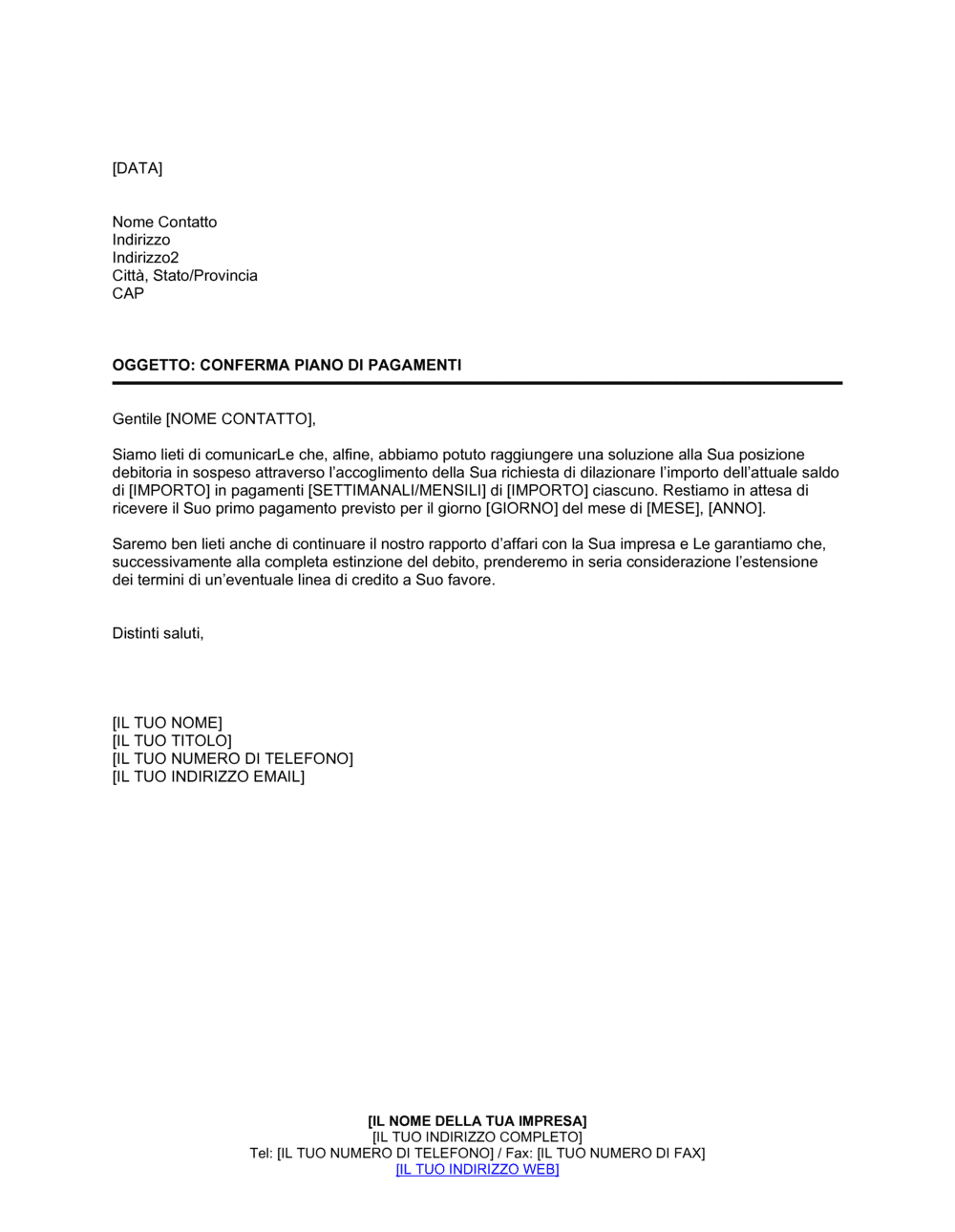 Business-in-a-Box's Conferma piano di pagamenti