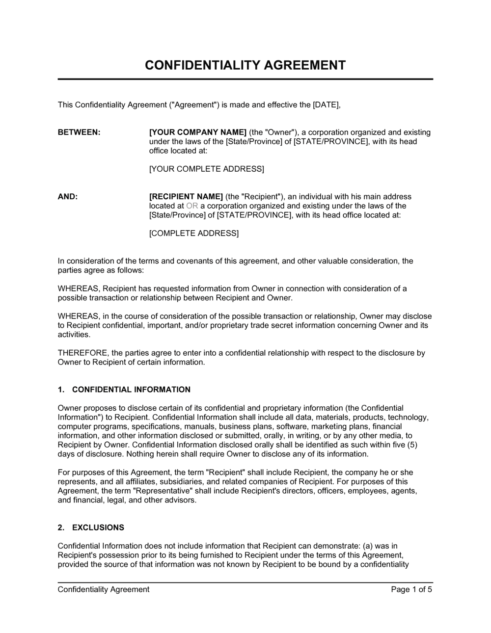 Confidentiality Agreement Template  by Business-in-a-Box™ For accountant confidentiality agreement template