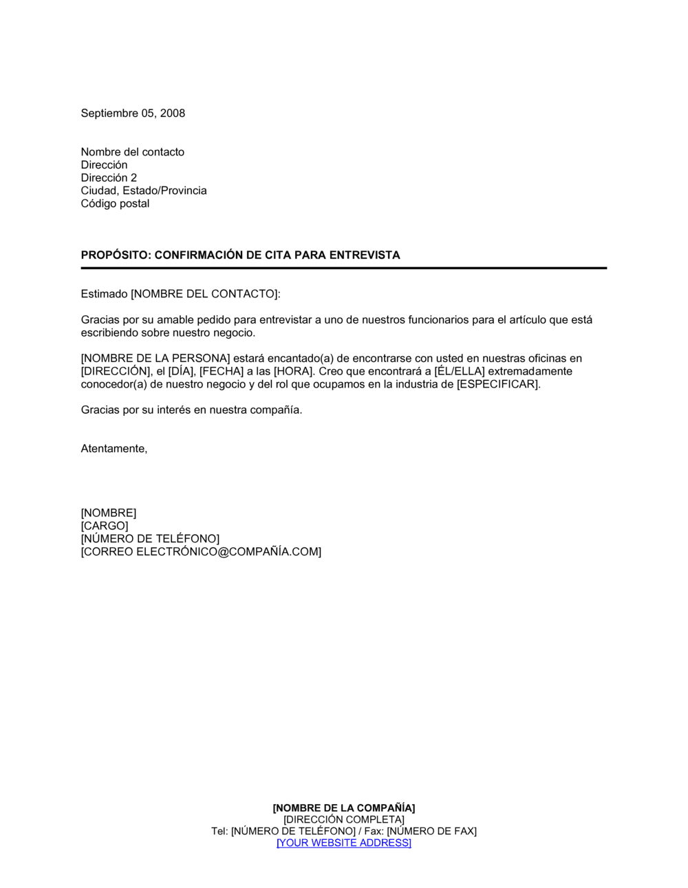 Business-in-a-Box's Confirmación de cita para entrevista