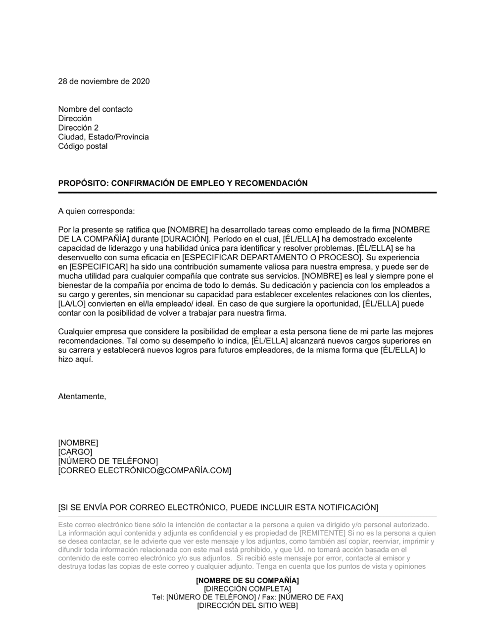 Business-in-a-Box's Confirmación de empleo y carta de recomendación