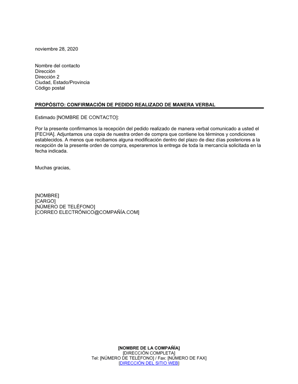 Business-in-a-Box's Confirmación de pedido verbal