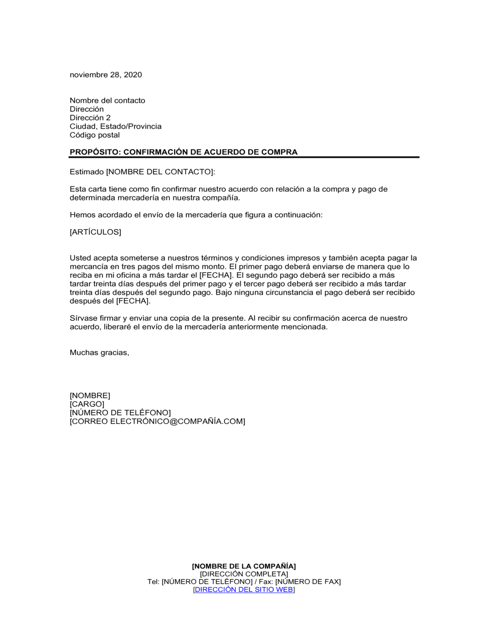 Business-in-a-Box's Confirmación del acuerdo de compra