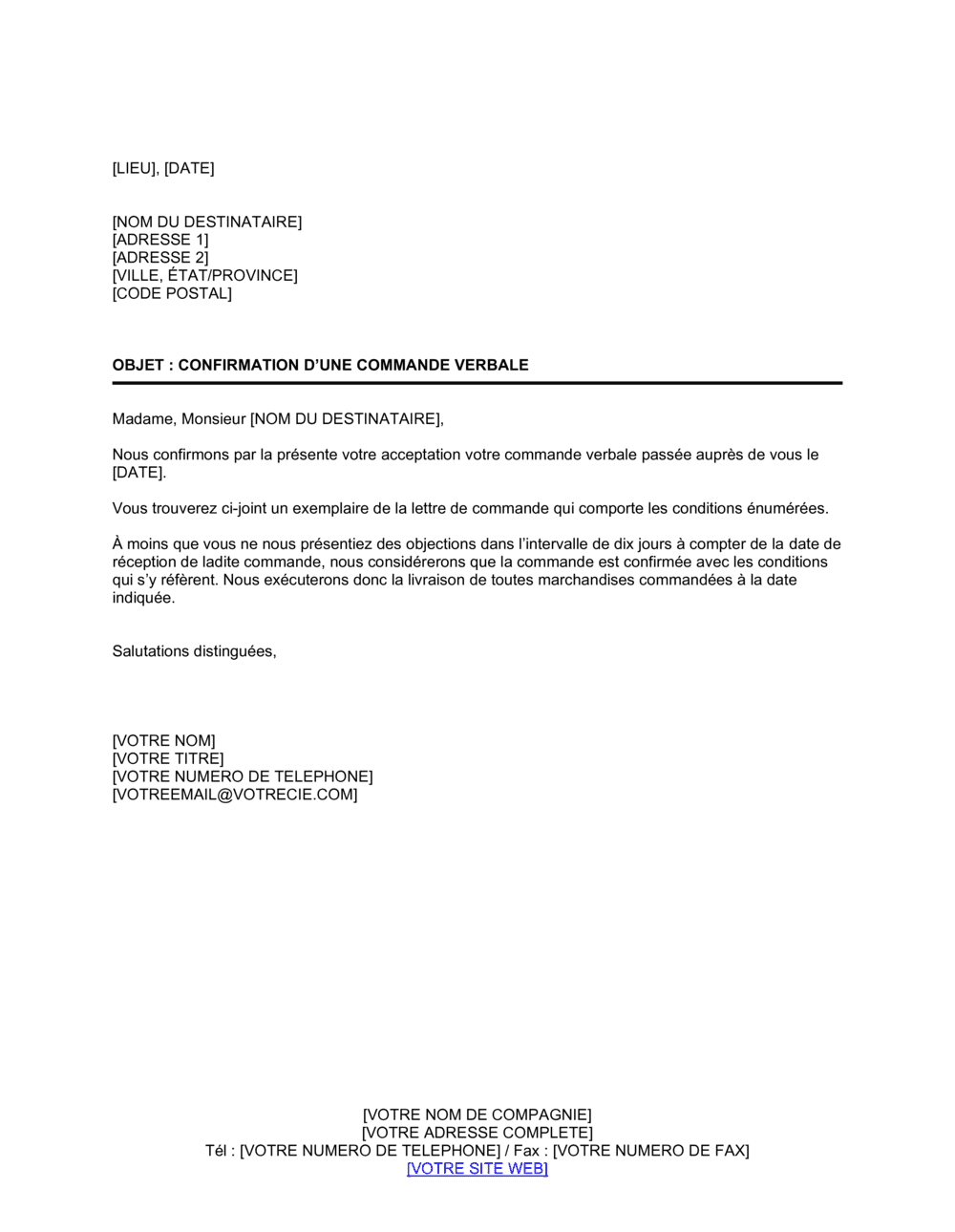 Business-in-a-Box's Confirmation d'une commande verbale