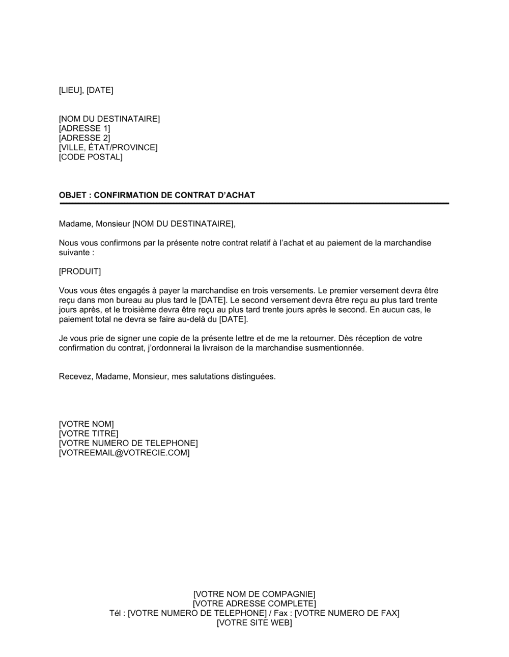 Business-in-a-Box's Confirmation de contrat d'achat