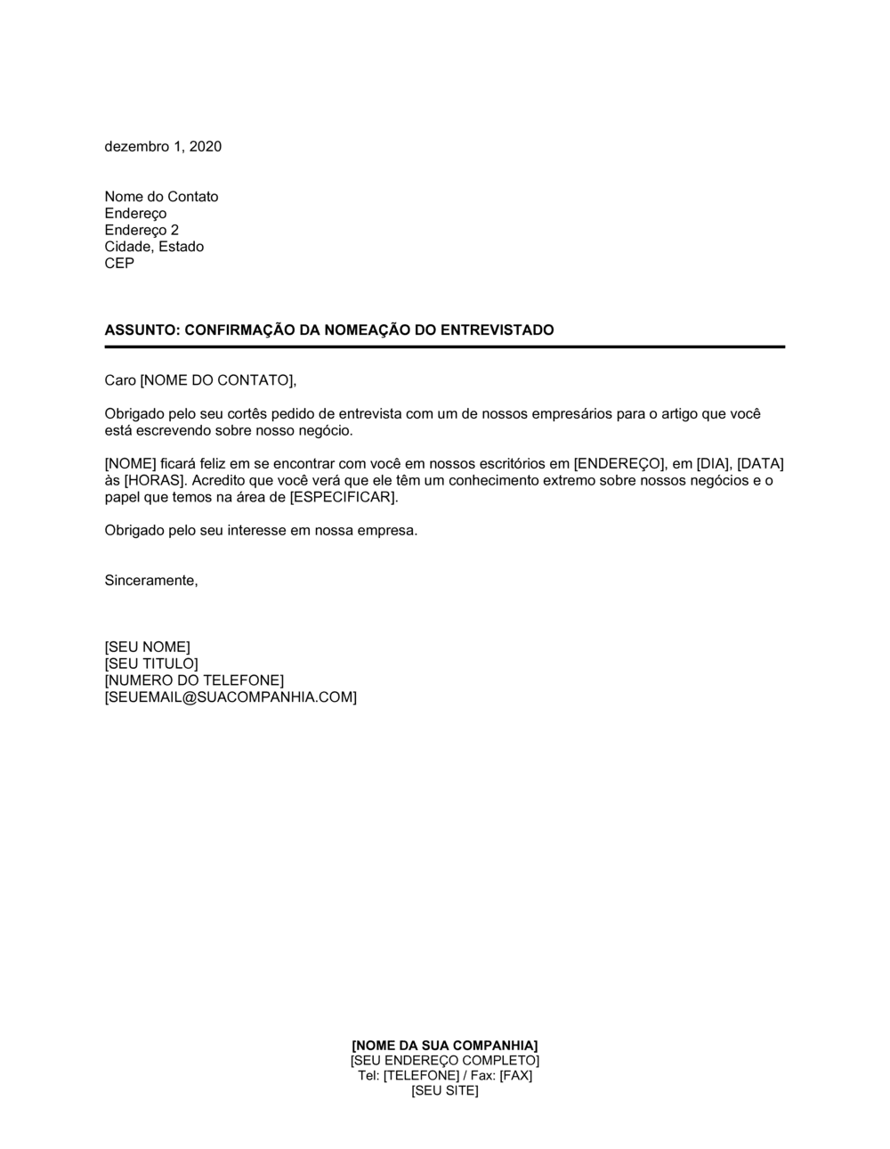 Business-in-a-Box's Confirmação de Apontação para Entrevista