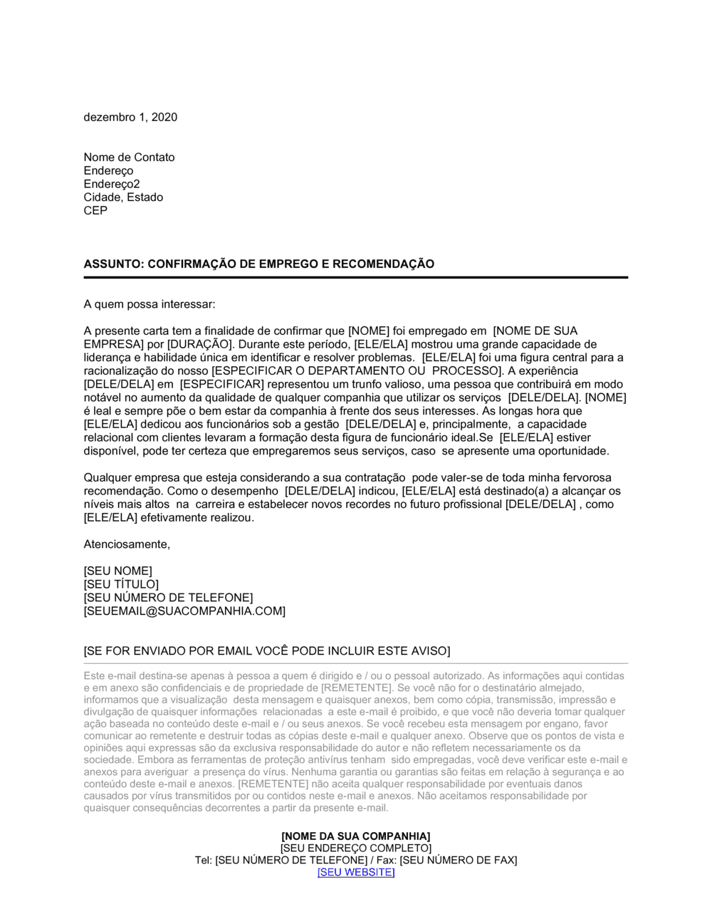 Business-in-a-Box's Confirmação de Emprego e Carta de Recomendação