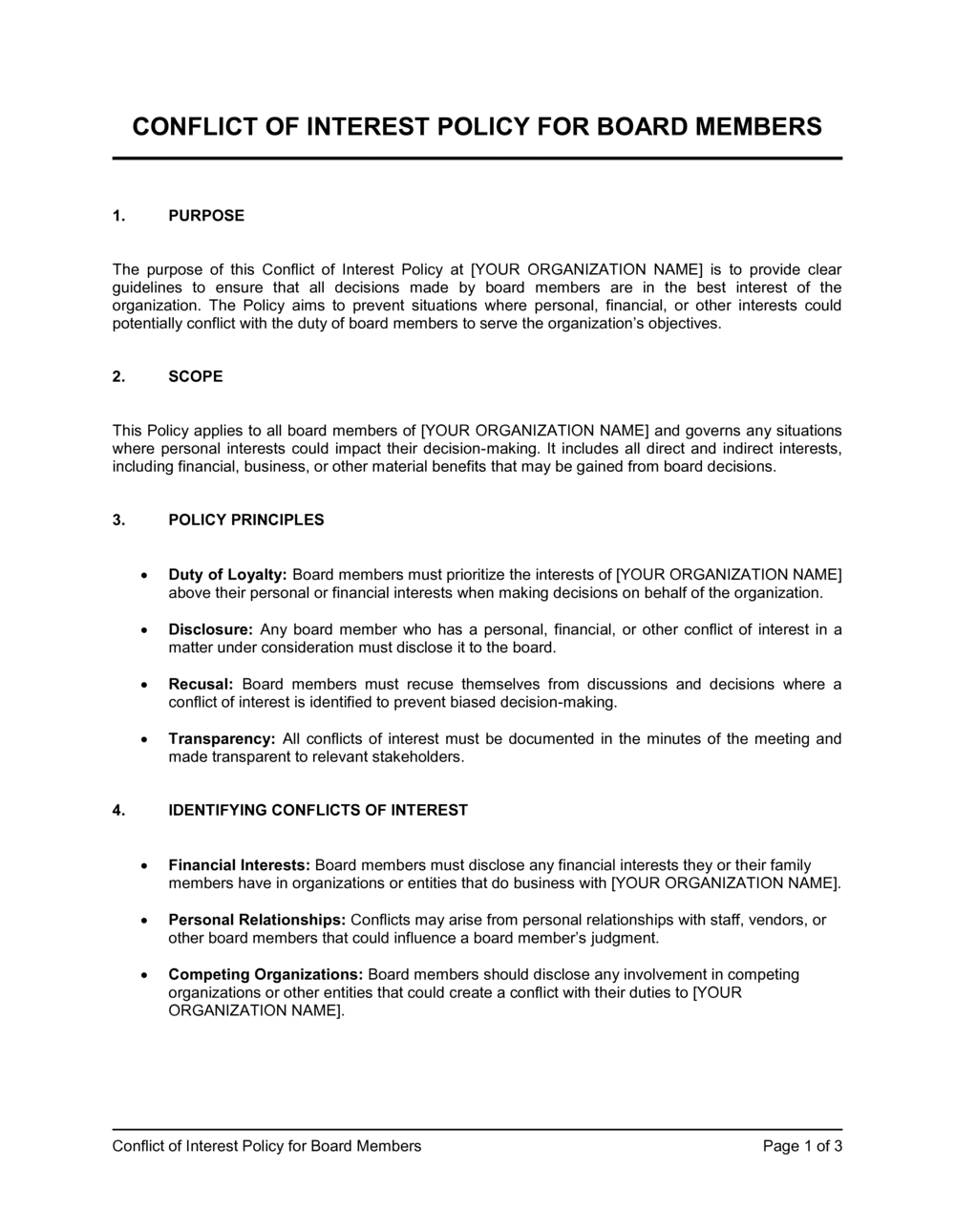 Business-in-a-Box's Conflict Of Interest Policy For Board Members Template