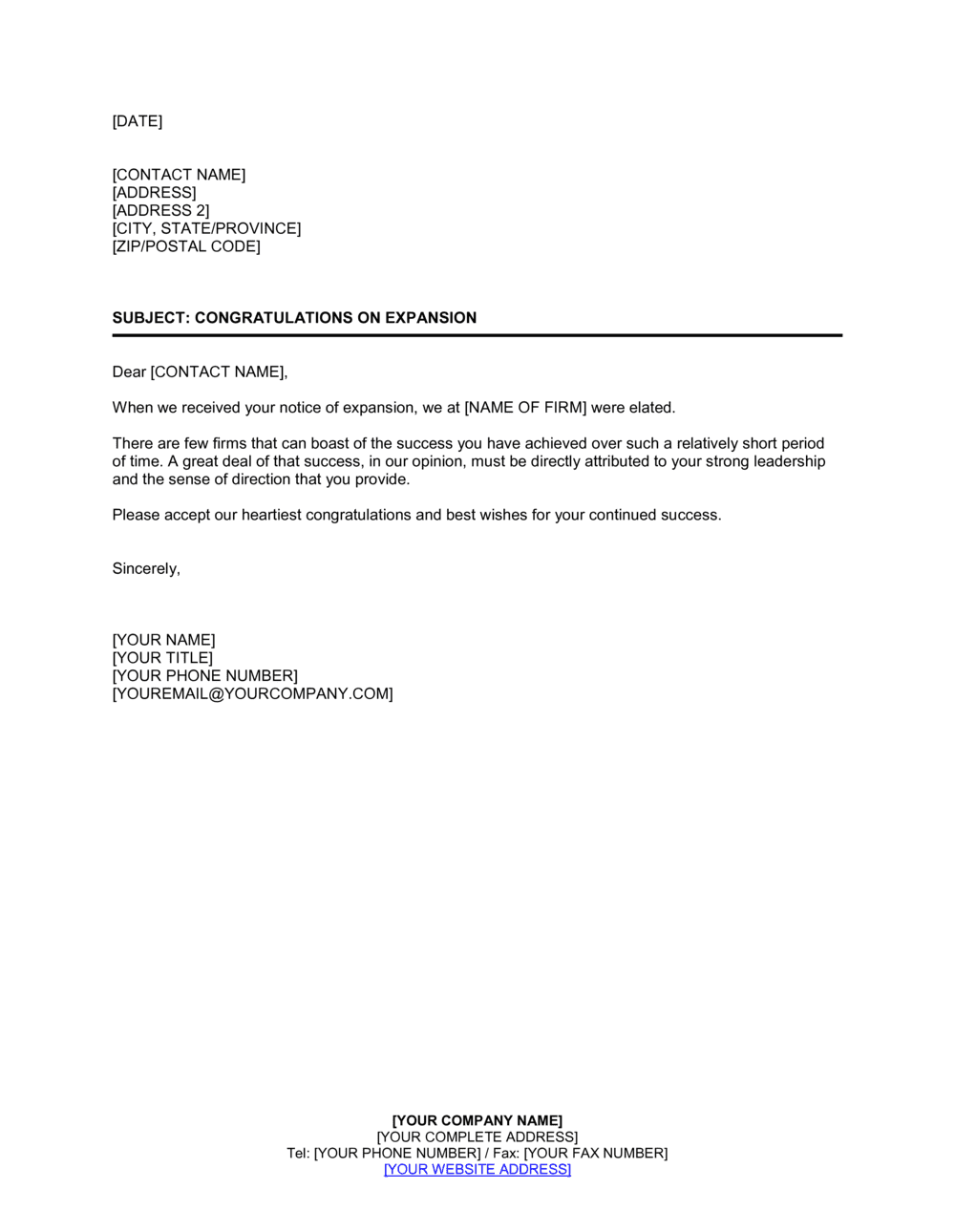 Business-in-a-Box's Congratulations on Expansion Template