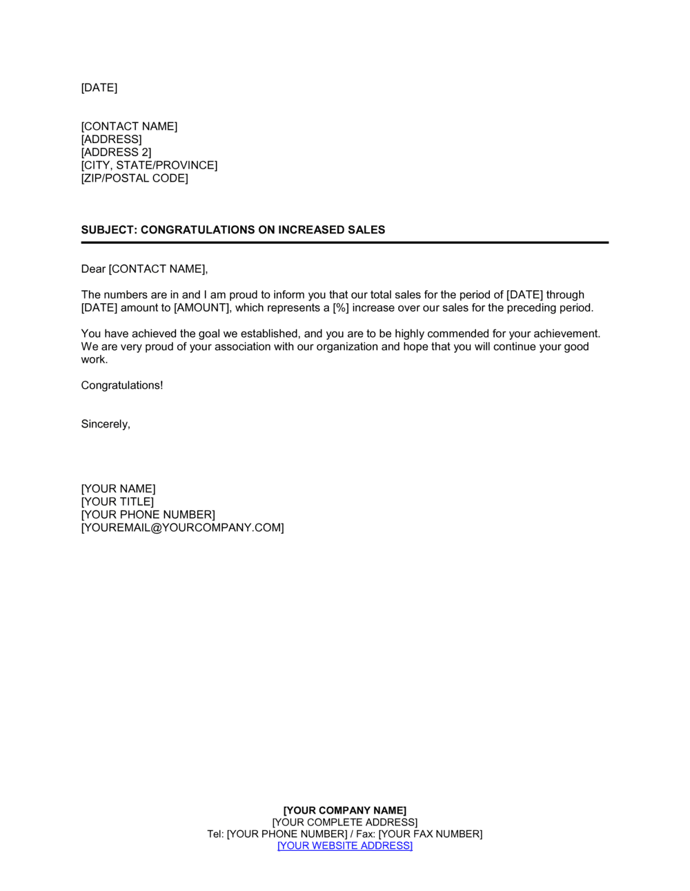 Business-in-a-Box's Congratulations on Increased Sales Template