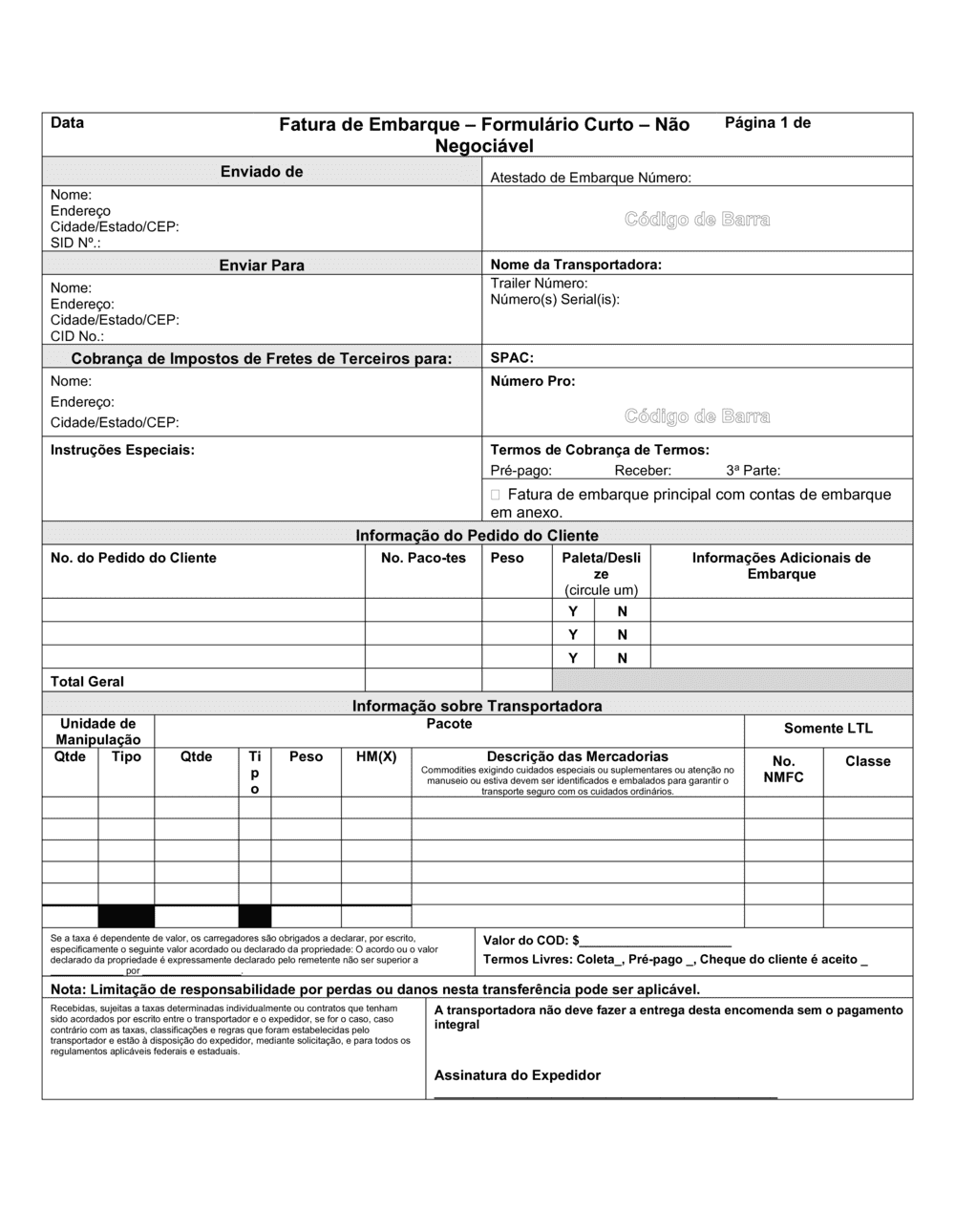 Business-in-a-Box's Conhecimento de Embarque