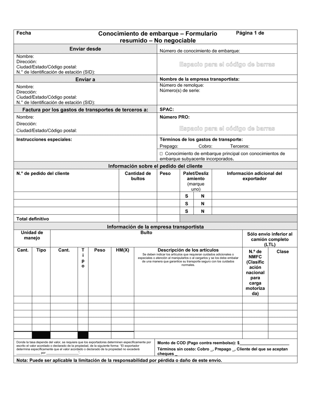 Business-in-a-Box's Conocimiento de embarque