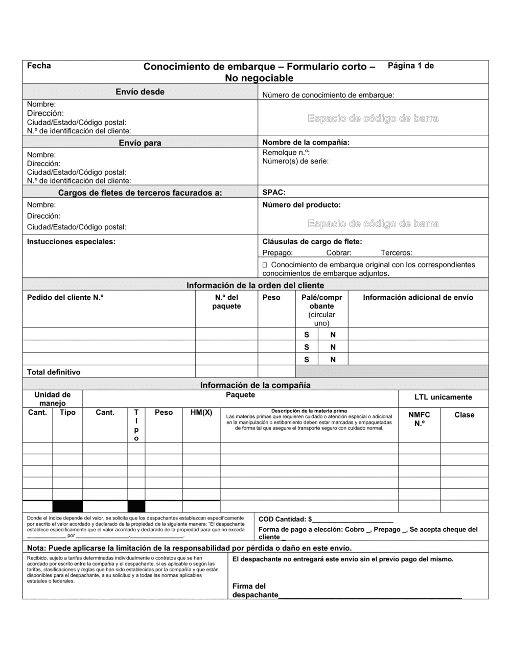 Business-in-a-Box's Conocimiento de embarque