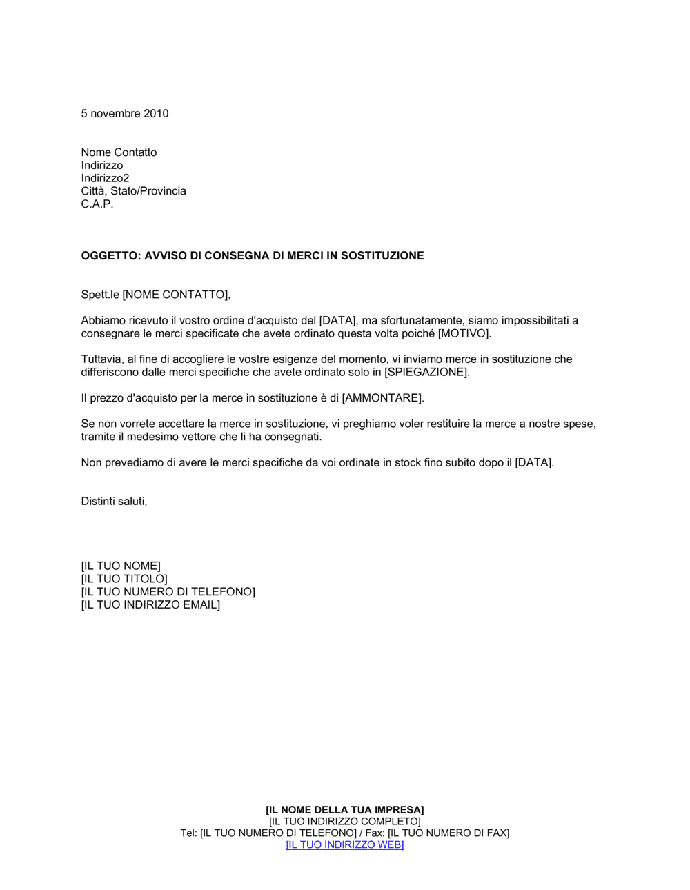 Business-in-a-Box's Consegna di merci in sostituzione