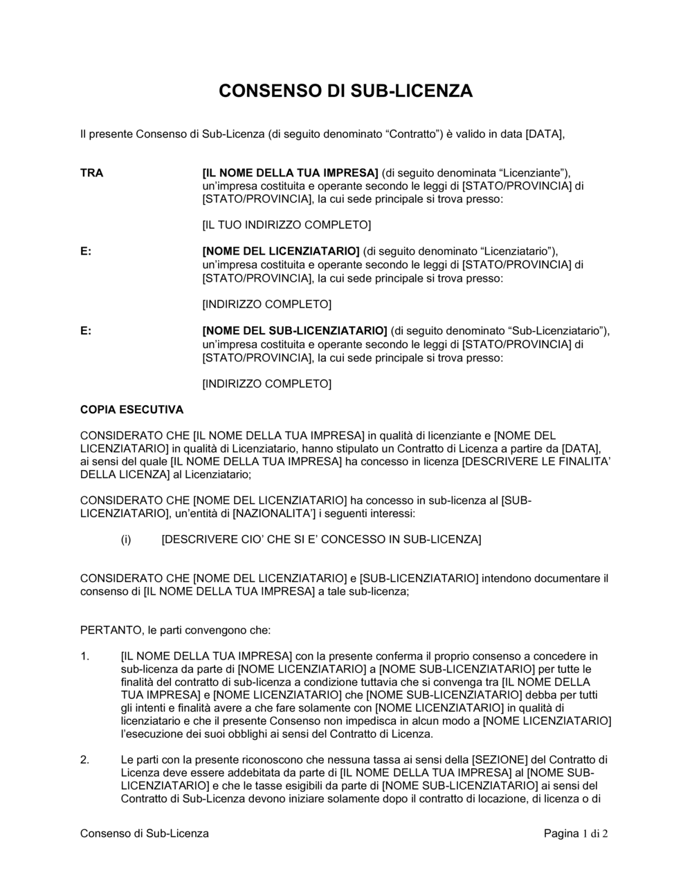 Business-in-a-Box's Consenso di sub-licenza