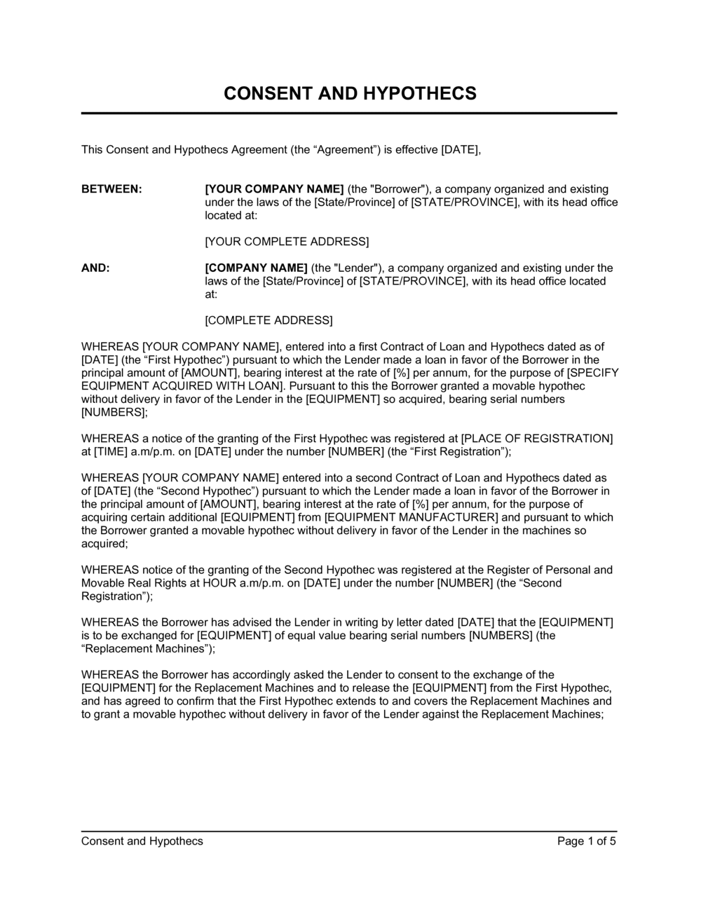 Business-in-a-Box's Consent and Hypothecs Replacement of Goods Template