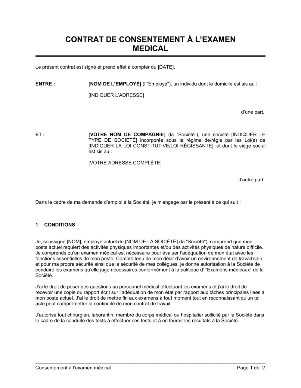 Business-in-a-Box's Consentement à l'examen médical