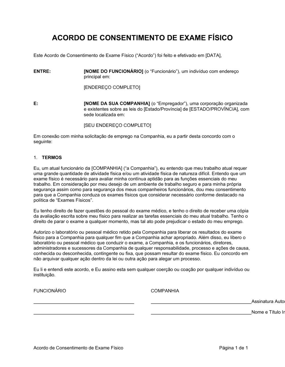 Business-in-a-Box's Consentimento de Exame Físico