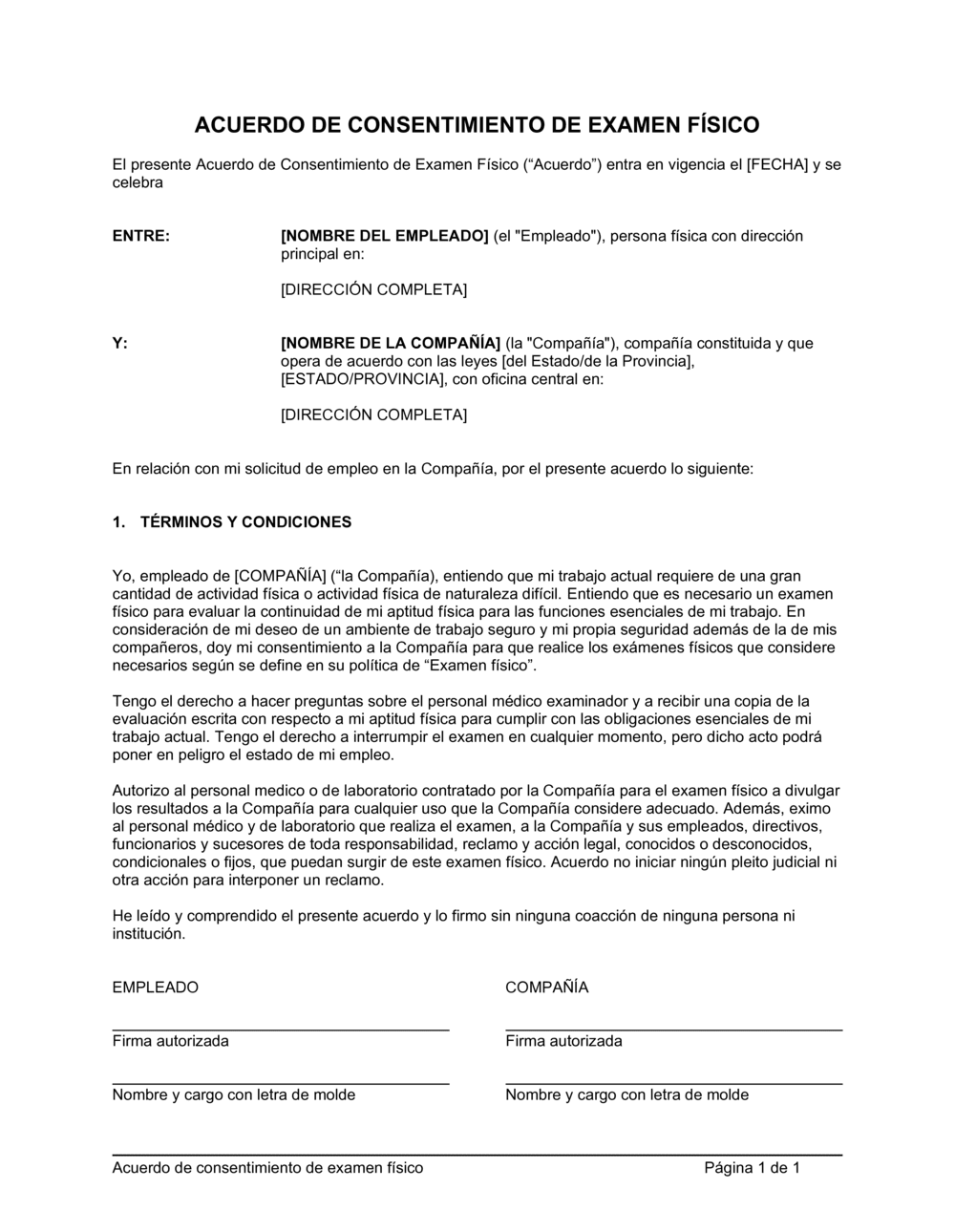 Business-in-a-Box's Consentimiento de examen físico