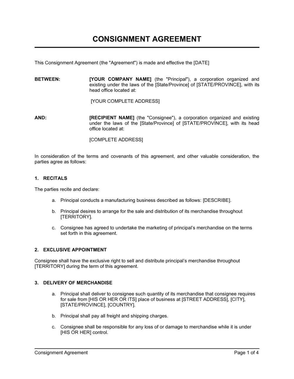 Consignment Sales Contract Template