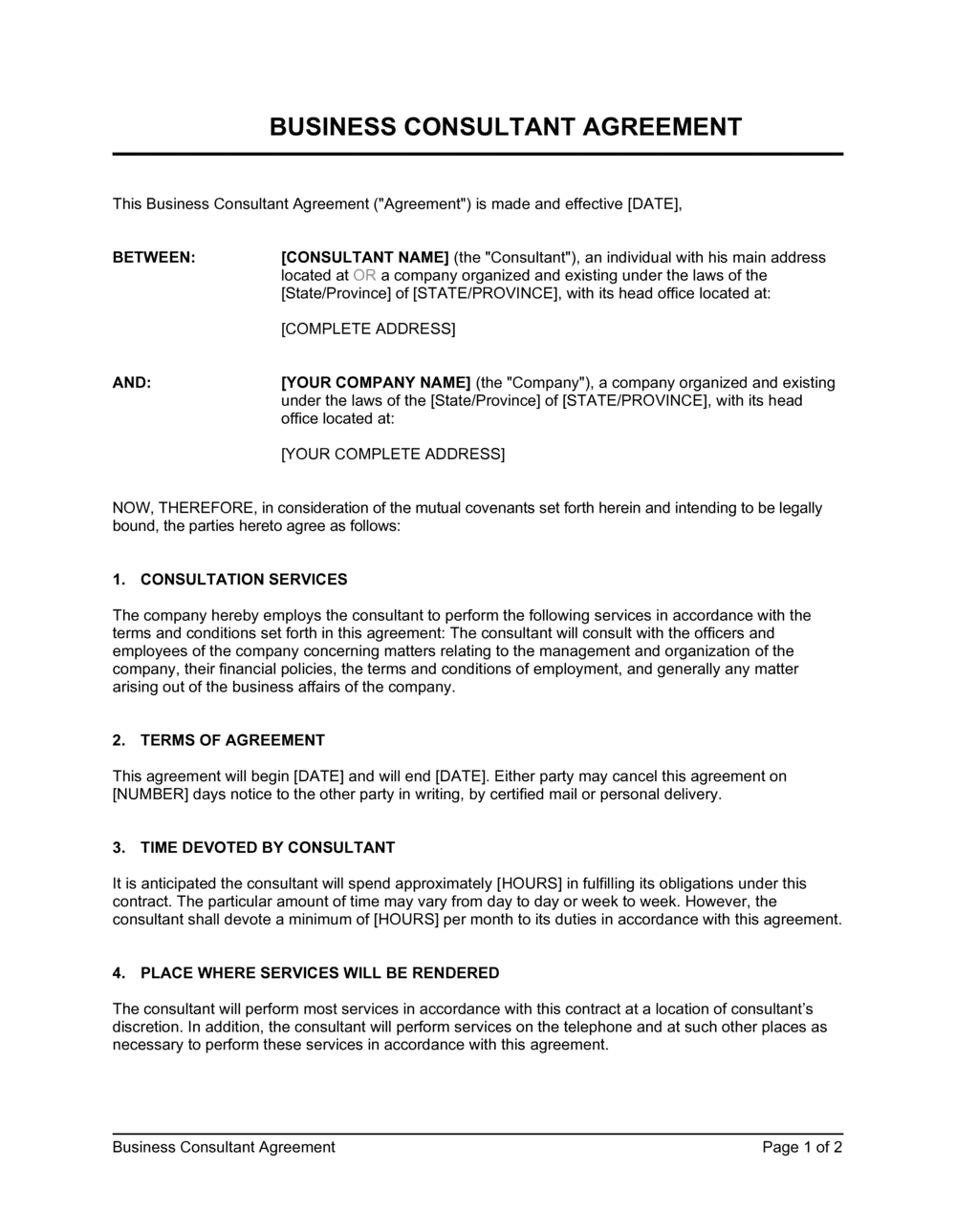 Template Consulting Agreement Template Consulting Agreement