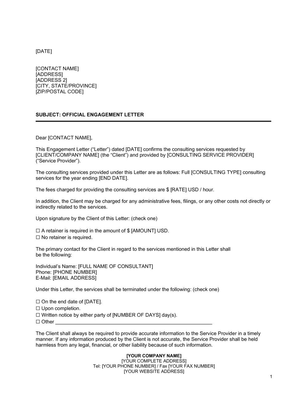 Business-in-a-Box's Consulting Engagement Letter Template