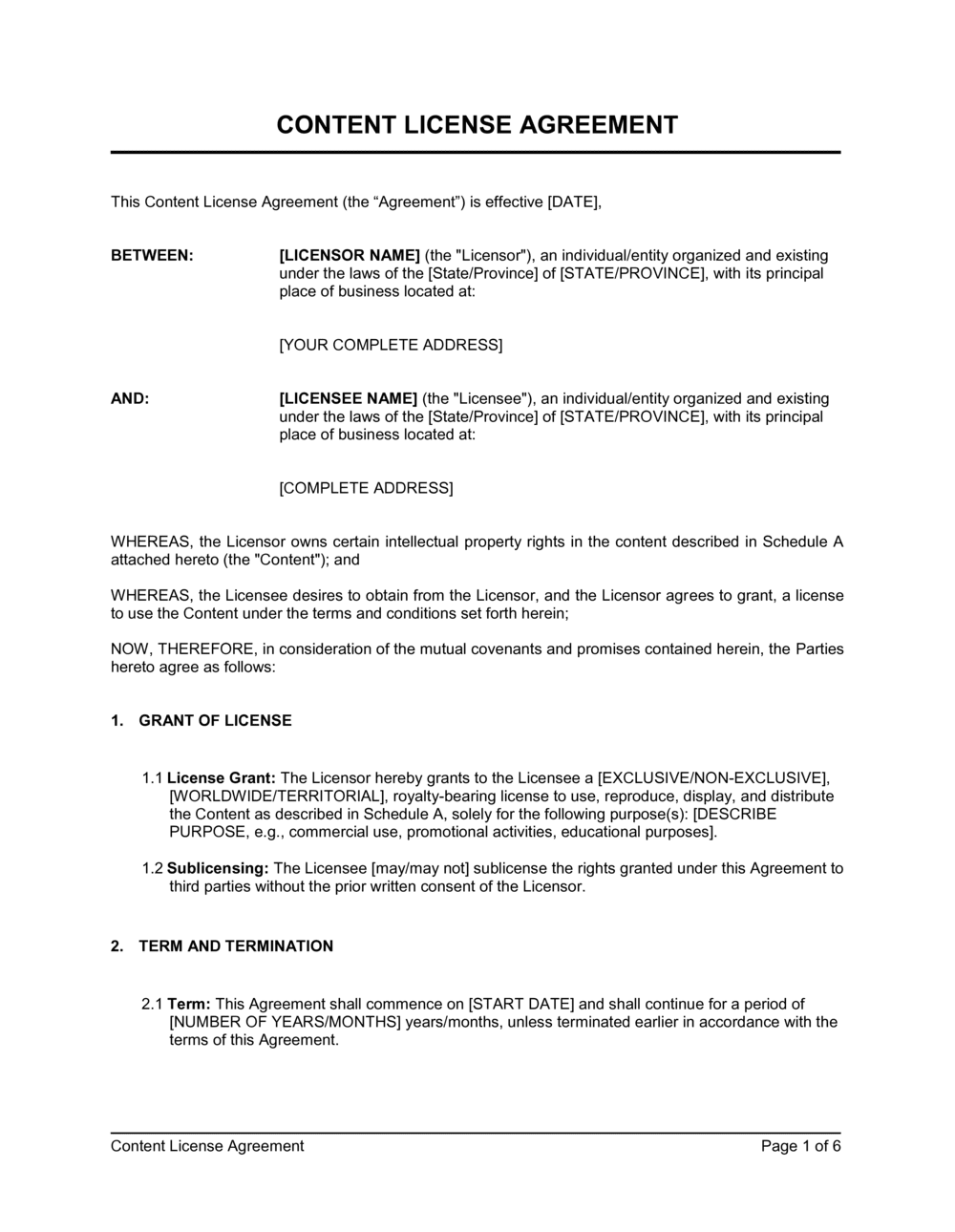 Business-in-a-Box's Content License Agreement Template