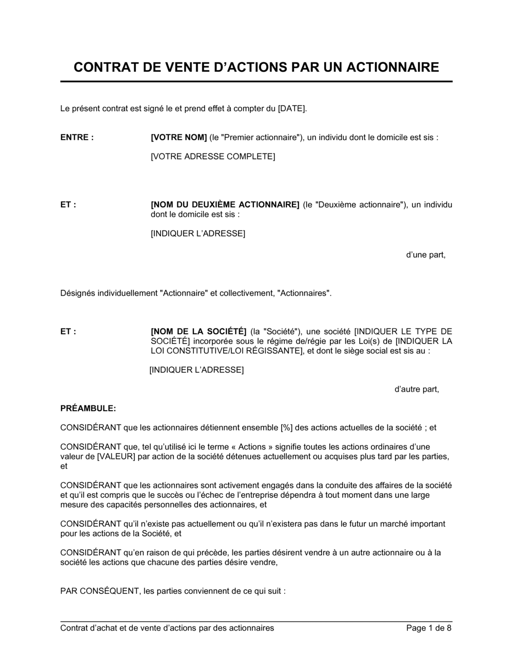 Business-in-a-Box's Contrat d'achat et de vente d'actions par des actionnaires