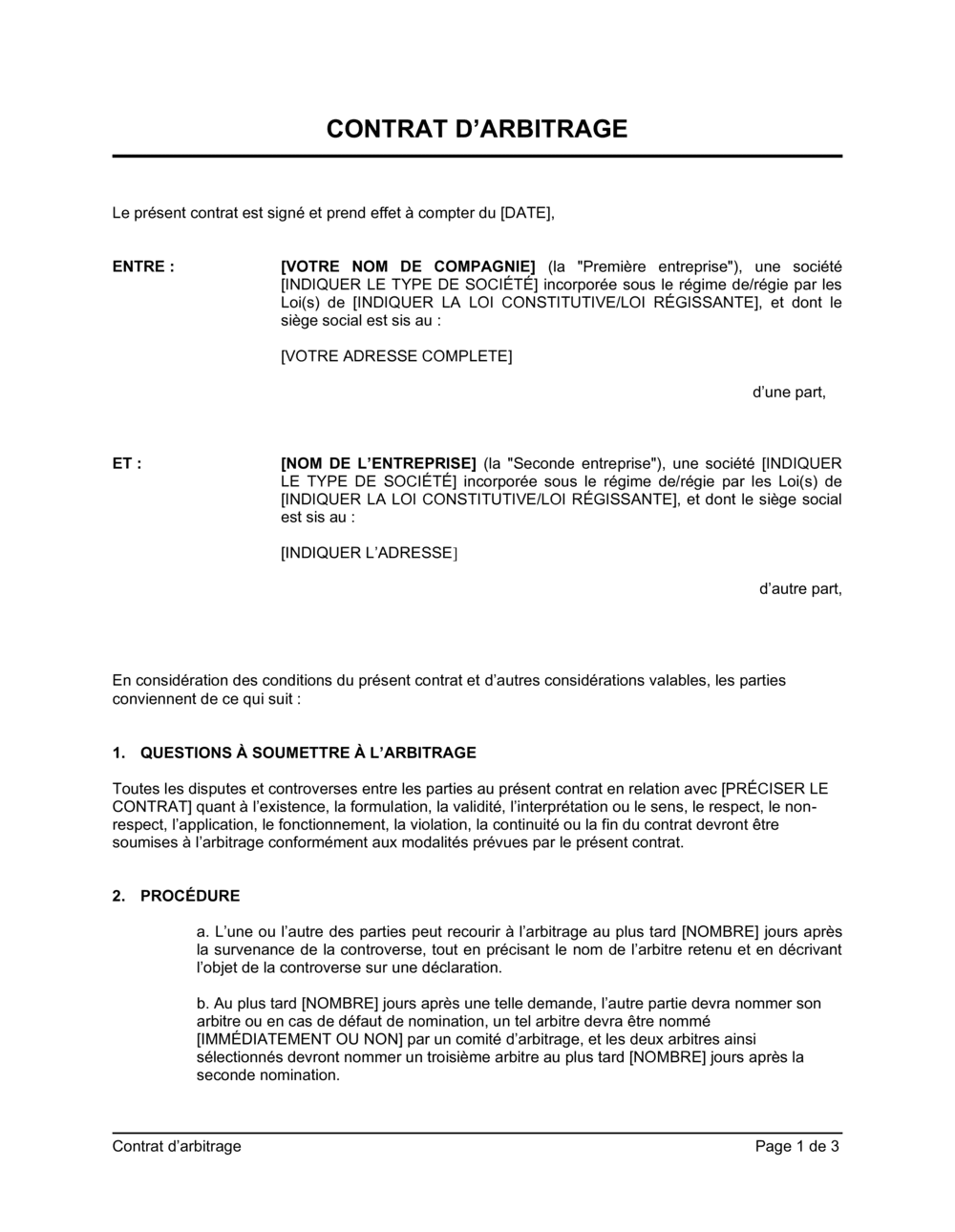 Business-in-a-Box's Contrat d'arbitrage