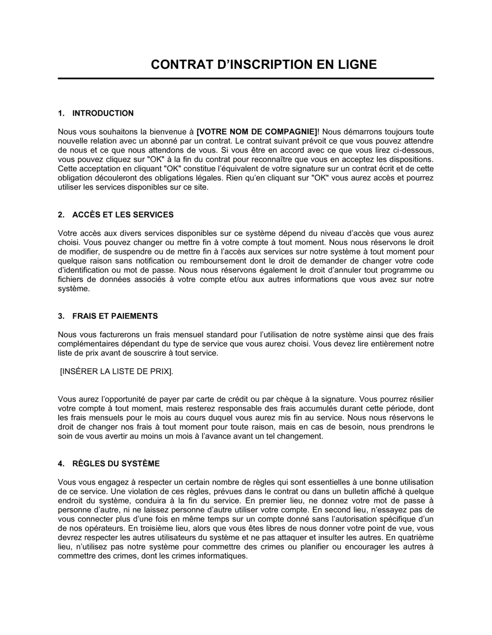 Business-in-a-Box's Contrat d'inscription en ligne