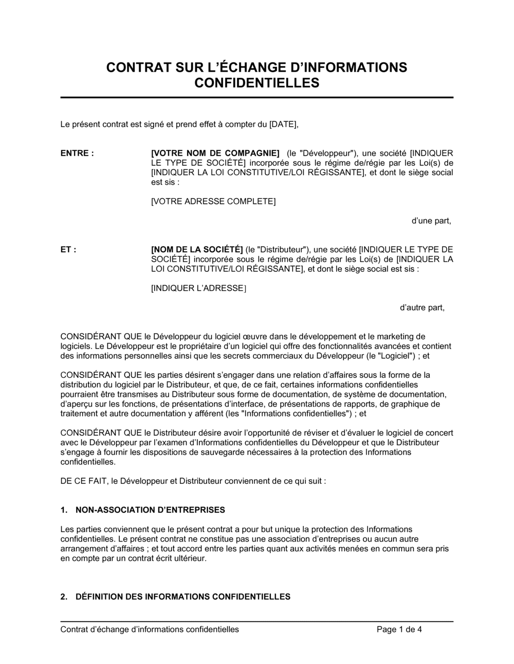 Business-in-a-Box's Contrat d'échange d'informations confidentielles
